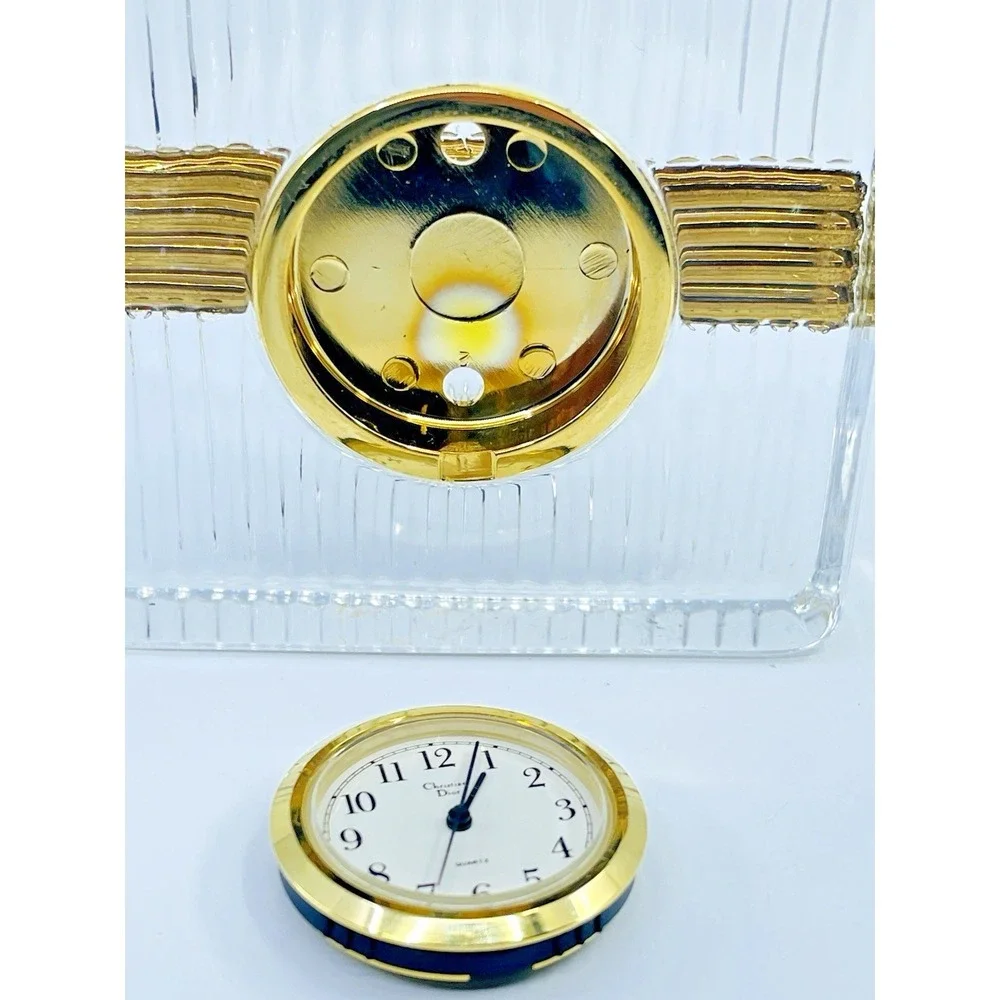 VTG Christian Dior Crystal Block Rubbed And Gold Tone Desk Clock